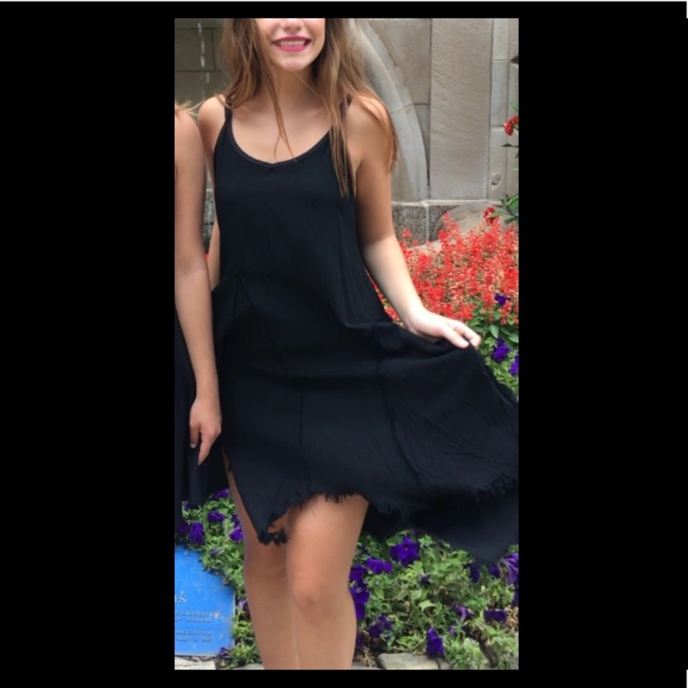 black flowy fringe dress